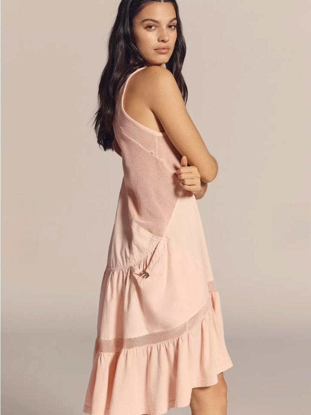ANTHROPOLOGIE Daily Practice Hill Up Tiered Midi Dress Pink Size Medium NWT - Picture 3 of 6